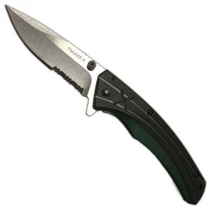 Twisted X 3.25" Blade Green Partial Serrated Frame Lock Folder Knife - HK711GRS